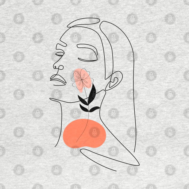 Woman floral cheek, minimal hand drawn illustration, one line style drawing, elegant line art style by Modern Art